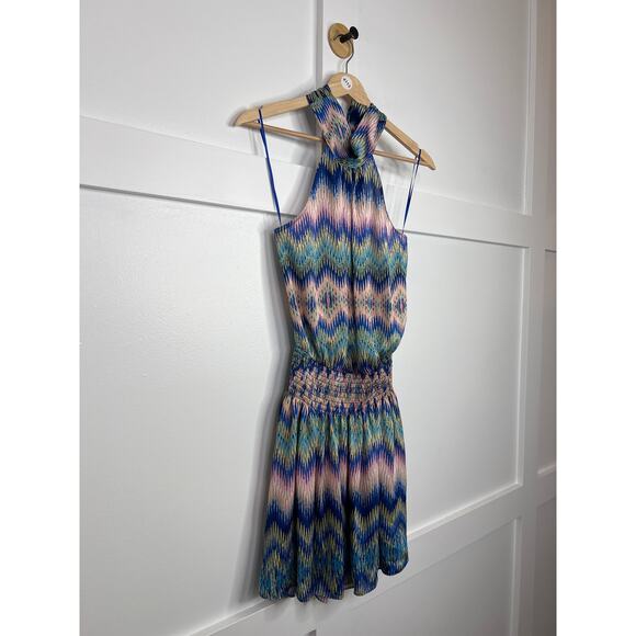 NWT Ramy Brook Georgiana Sleeveless Halter Mini Dress Blue Multicolor Size: XS - Picture 3 of 8
